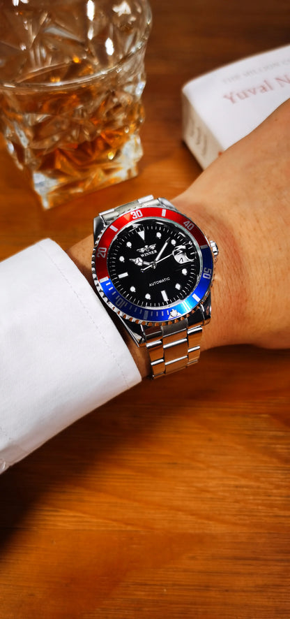 Relógio mecânico clássico para homem – Marca de luxo, estilo profissional, movimento automático, luneta rotativa, mostrador luminescente, bracelete em aço