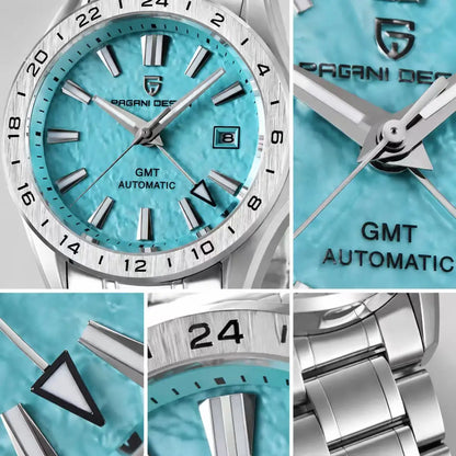 Pagani Design Men's Luxury GMT Automatic Watch Stainless Steel Case Sapphire Glass 100m Waterproof Mechanical Business Watch