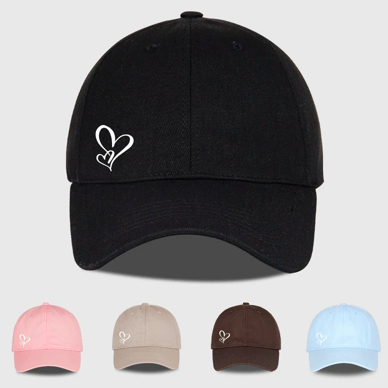 Minimalistische Baseballkappe mit doppeltem Herz-Print für Damen und Herren – weich, verstellbar, Dad-Cap, lässig, Liebesthema, Sonnenkappe