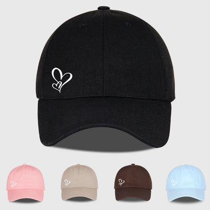 Minimalistische Baseballkappe mit doppeltem Herz-Print für Damen und Herren – weich, verstellbar, Dad-Cap, lässig, Liebesthema, Sonnenkappe