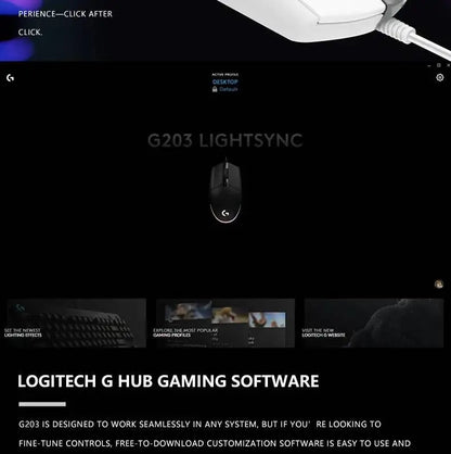 Logitech G203 LIGHTSYNC-mus trådbunden 8000 DPI-sensor RGB Sync 6 knappar mekanisk spänning för kontor och gaming
