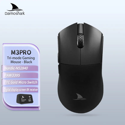 Darmoshark M3Pro Gaming Mouse 2.4G BT Wireless Tri-Mode PAW3395 Sensor N52840 26000DPI Big Hand Macro Driver Mouse For Gaming