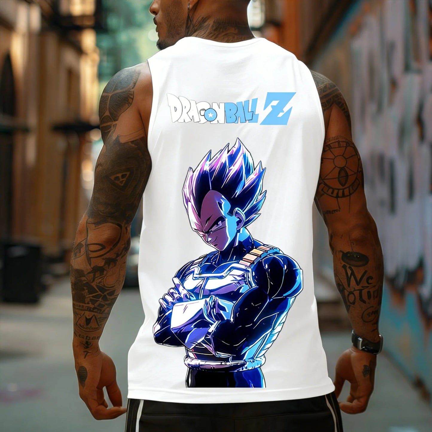 Dragon Ball Z Super Blue Vegeta American Retro Fitness Vest Y2K Harajuku Style Spring and Summer New Men's T-Shirt Daily Wear