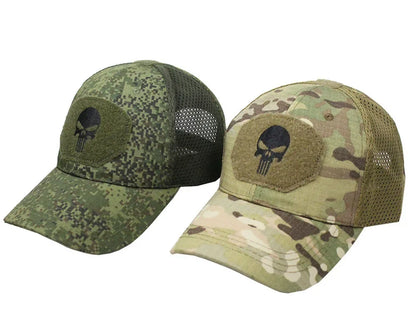 Baseballkappe im Camouflage-Look, aus atmungsaktivem Netzgewebe, taktische Camo-Kappe der Special Forces, mit Totenkopf- und Enten-Schirm