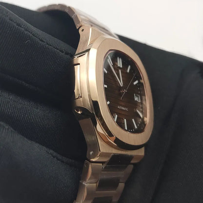 Luxury Rose Gold 40MM Square NH38 Movement Automatic Mechanical Men's Watch Sapphire Crystal Date Stainless Steel Strap