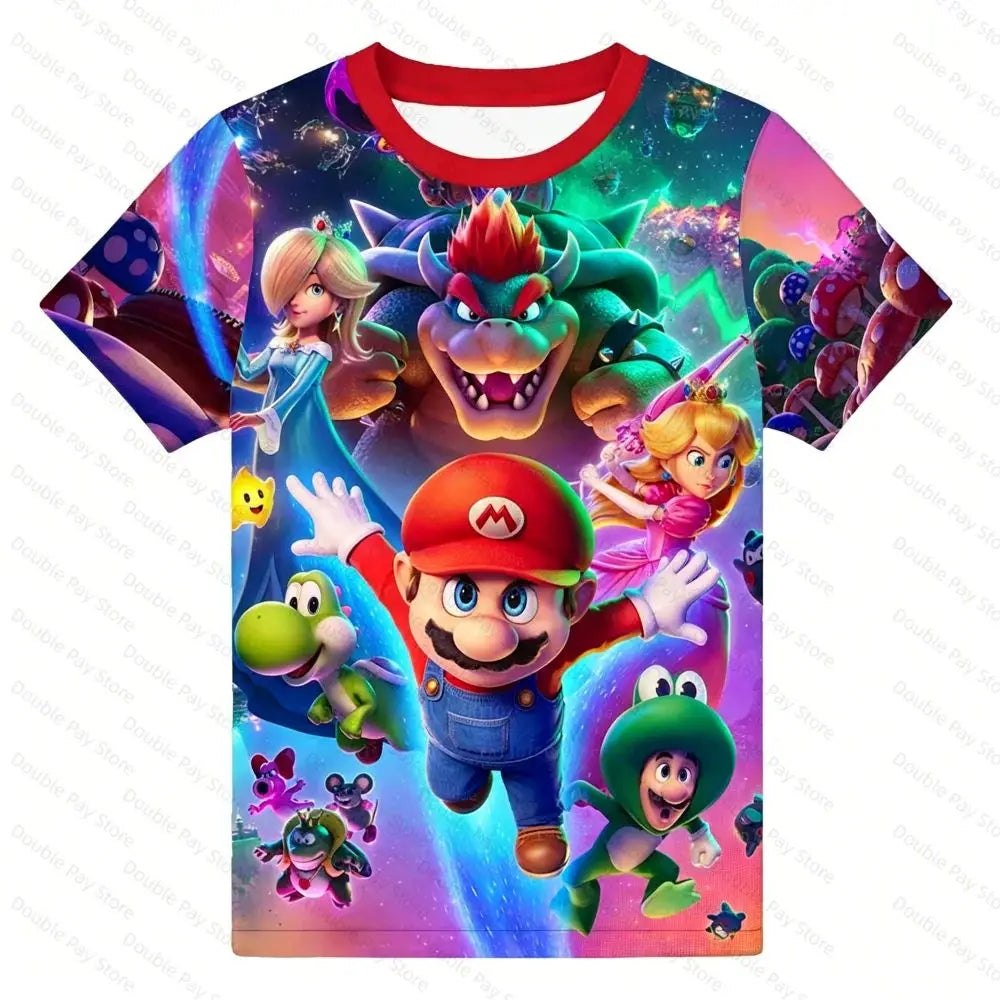 Japanese-Style Mario 3D Print T-Shirt for Kids & Adults, Multiple Designs Available, Casual Streetwear Short Sleeve Top