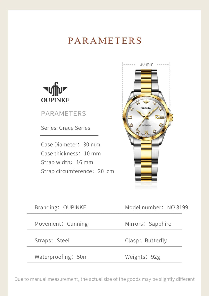 OUPINKE 3199 Real Diamond Automatic Watch for Women Sapphire Crystal Mirror 50M Waterproof Luxury Elegant Ladies Watch Set
