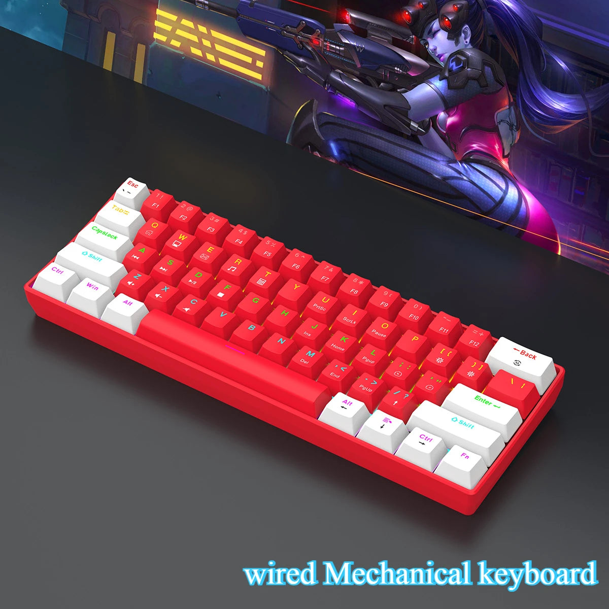 Mechanical keyboard gamer 60% mini 6 1keys backlit pc switches keyboards portable wired cute laptop  key board teclado mecanico