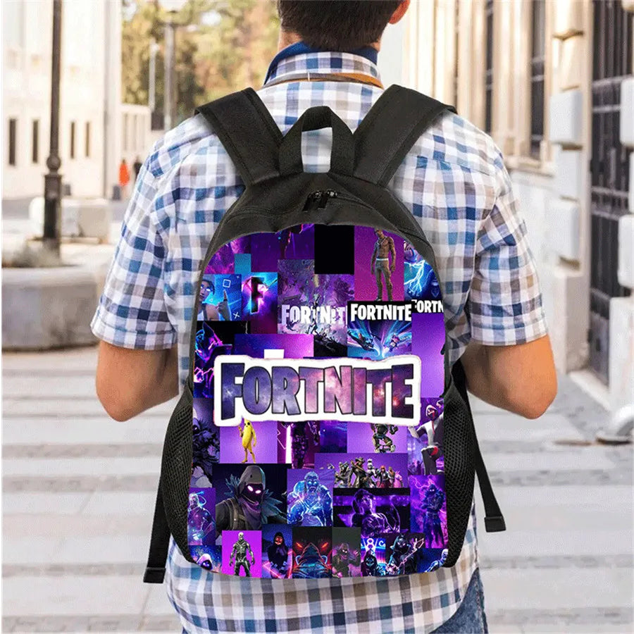 Fortnite Cartoon 3-teiliges Rucksack-Set für Jungen und Mädchen, unisex, mit Schulranzen, Lunch Bag und Federmäppchen, geeignet für Kinder von 5-8 Jahren