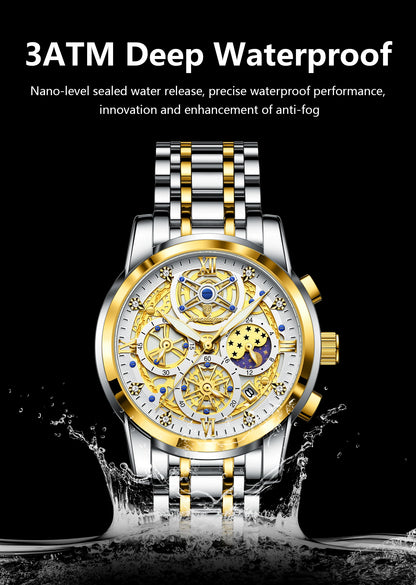 POEDAGAR Top Fashion Men's Watches Stainless Steel Date Chronograph Business Quartz Men Wristwatch Waterproof Luminous Man Watch