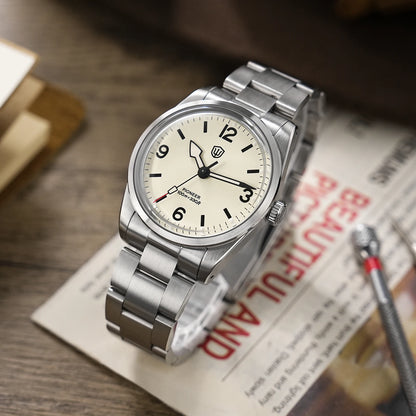Watchdives WD1960S V2 36Mm Vintage Cream Man Watches VH31 Sweep Seconds Quartz Watch Bubble K1 Sapphire Luminous Stainless Steel