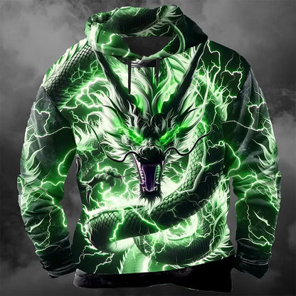 Men's 3D Lightning Dragon Print Hoodie Sweatshirts Fashion Cool Daily Long Sleeve Streetwear Pullover Fall Winter Tracksuit Coat