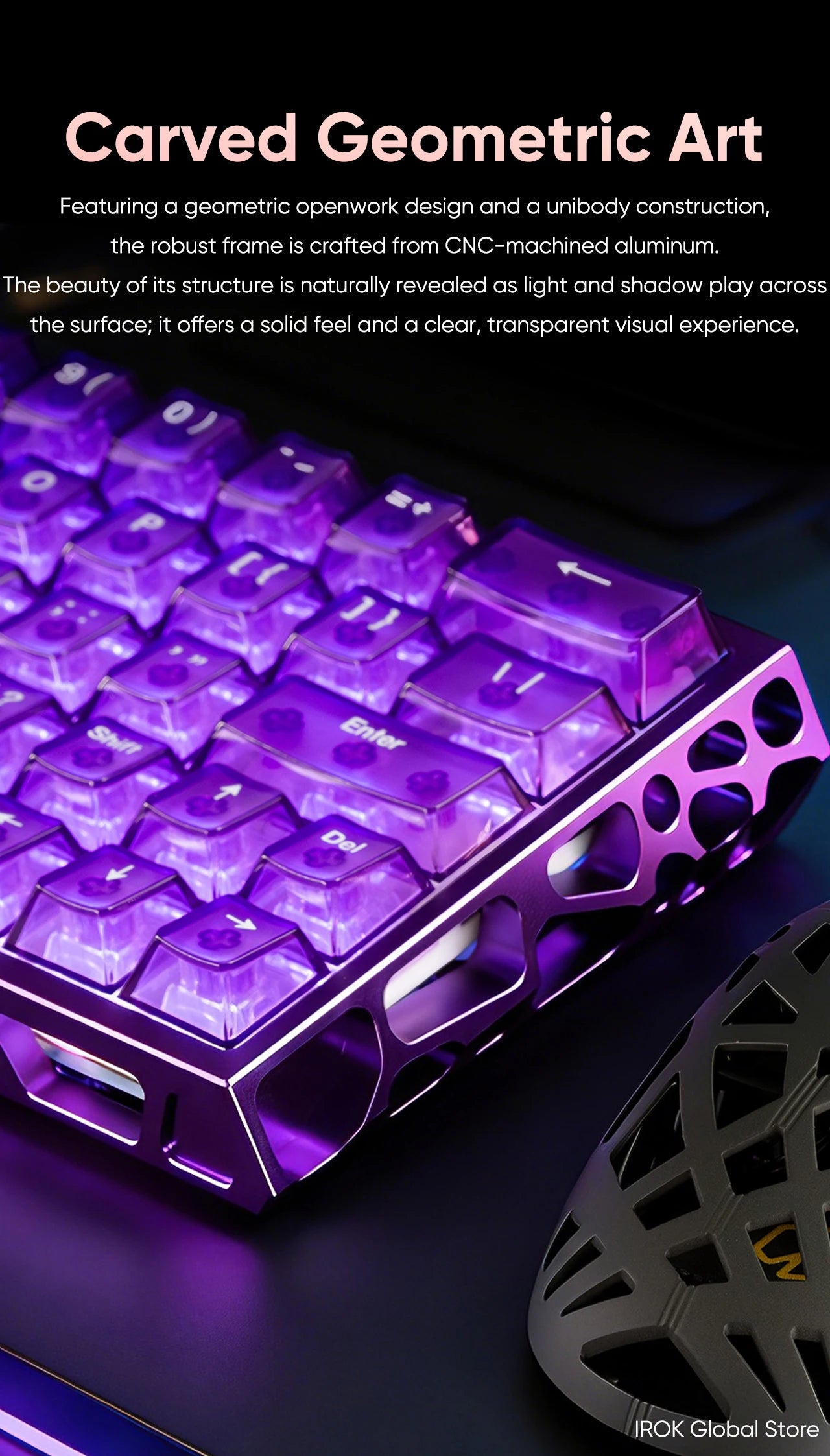 IROK MG63 Hollow Aluminium Gaming Magnetic Mechanical Keyboard 60% RT 0.001mm 8KHz 0.07ms 512K RGB Hot Swap Wired Gamer Keyboard