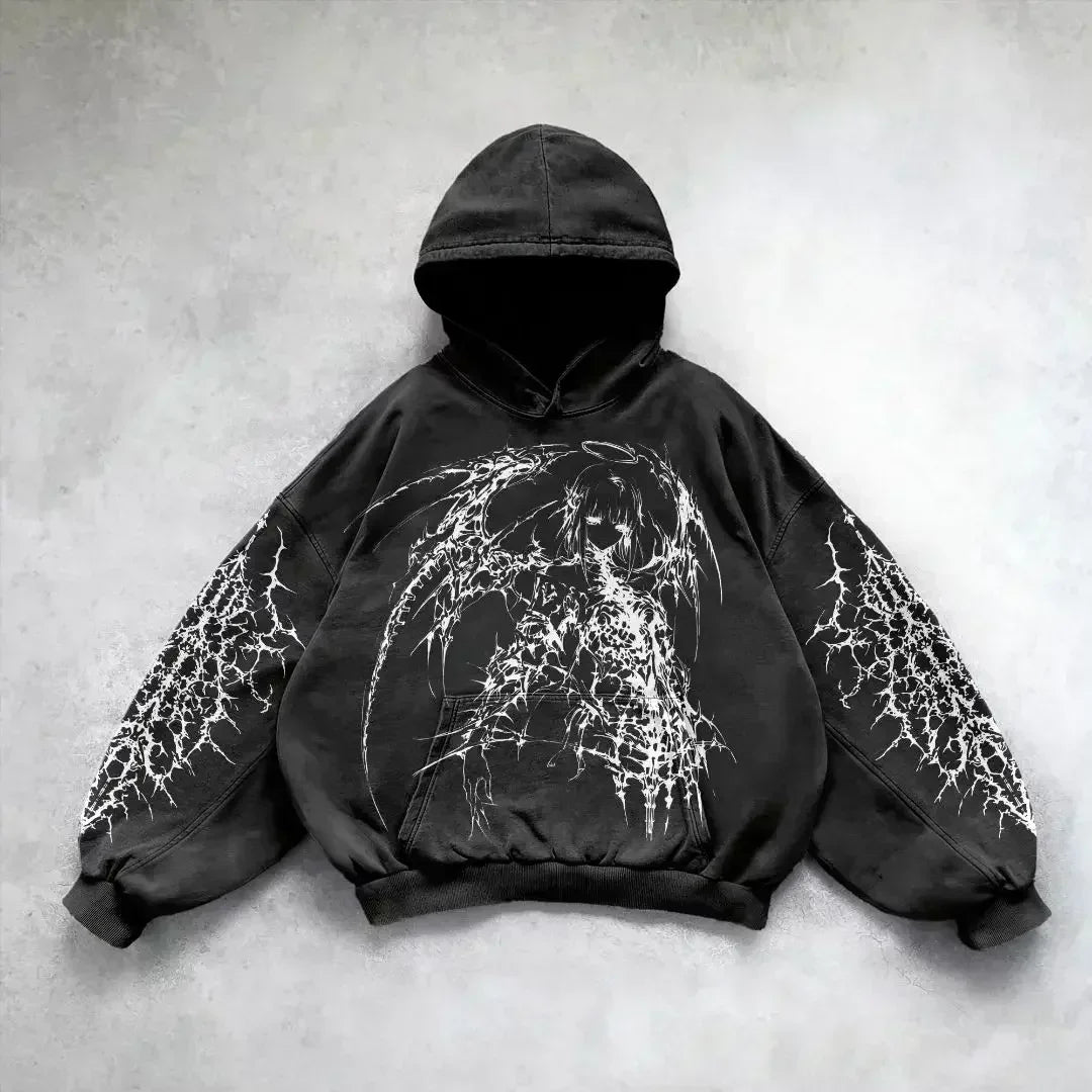American Y2K New Hip Hop Trend Retro Hoodie Women Street Casual Loose Joker Vintage Sweatshirt Unisex Fleece Padded Warm Hoodie