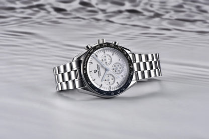 Reloj para hombre PAGANI DESIGN «New Moon» – Reloj de cuarzo de lujo, cronógrafo, cristal de zafiro con tratamiento antirreflectante, bisel de cerámica, agujas luminiscentes