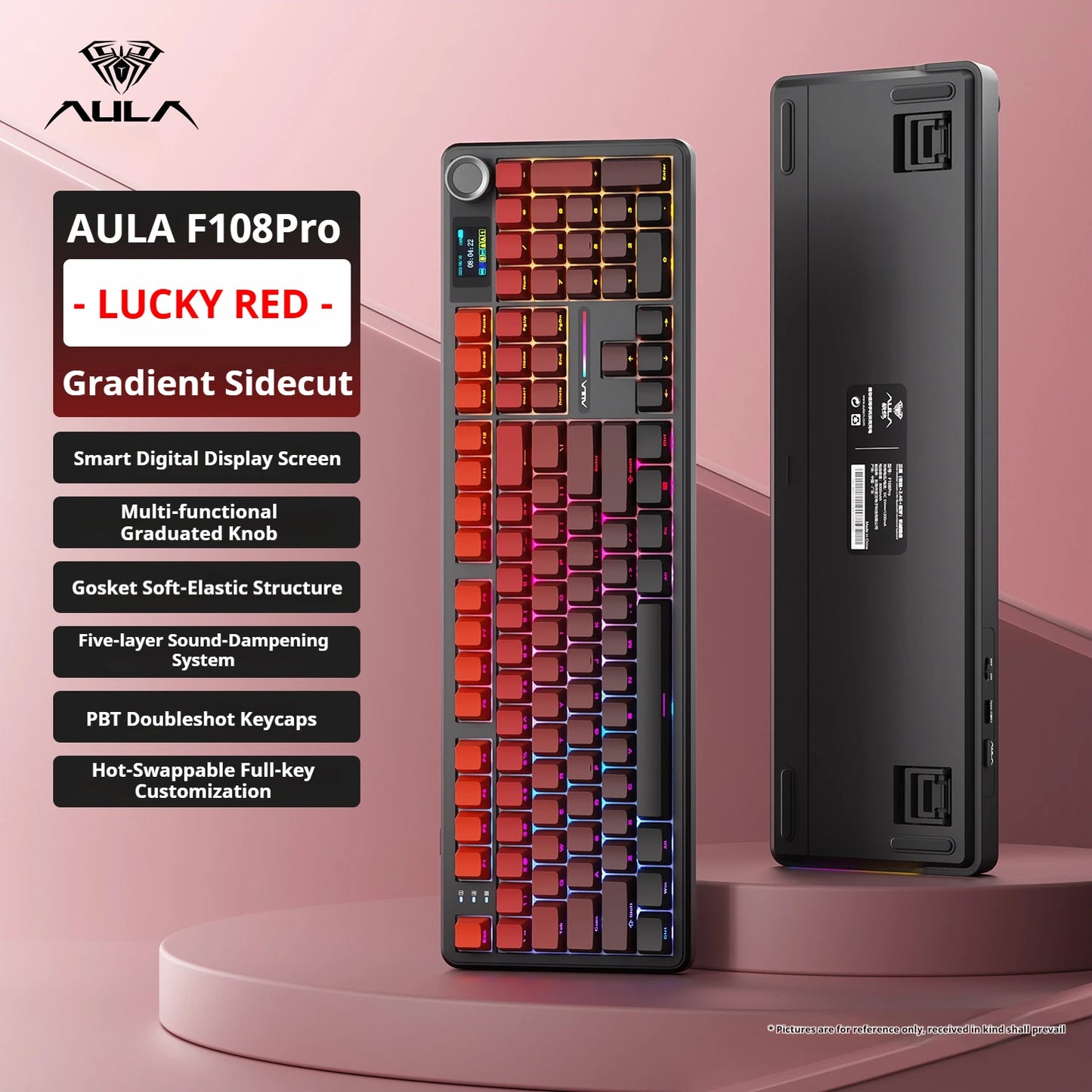 AULA F108 PRO Mechanical Keyboard Custom 100% Layout RGB Backlight Wireless Bluetooth Hifi Switch Gaming Keyboard