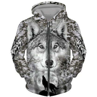 Cool 3D Wolf Printed Zipper Hoodies Fashion Men/Women Streetwear Hooded Jacket Coat Unisex Casual Hip Hop Pullover Sweatshirts