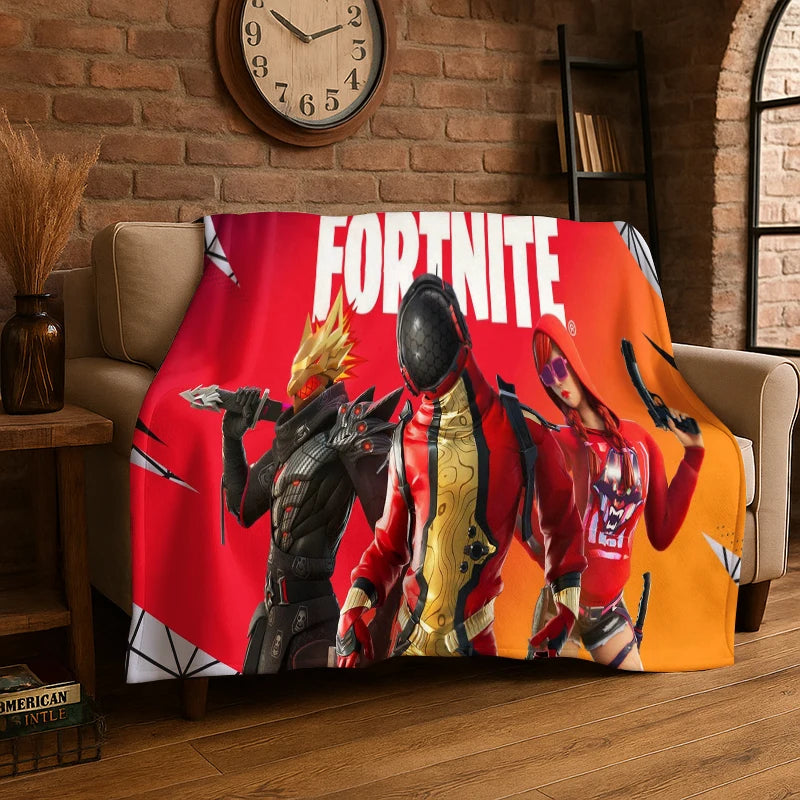 Cartoon F-Fortnite Game Gamer Flannel Blanket Soft Warm Throw Blanket for Bedroom Living Room Bed Travel Camping Picnic Gift