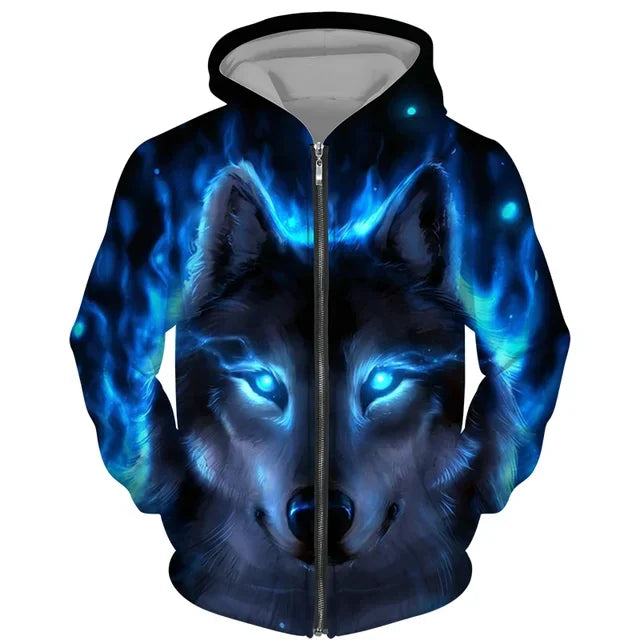 Cool 3D Wolf Printed Zipper Hoodies Fashion Men/Women Streetwear Hooded Jacket Coat Unisex Casual Hip Hop Pullover Sweatshirts