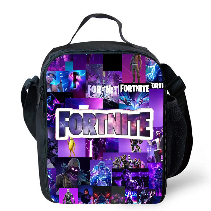Fortnite Cartoon Lunch Bag for Boys Girls Unisex Reusable Insulated Lunch Box Portable Handbag Large Capacity for School Picnic
