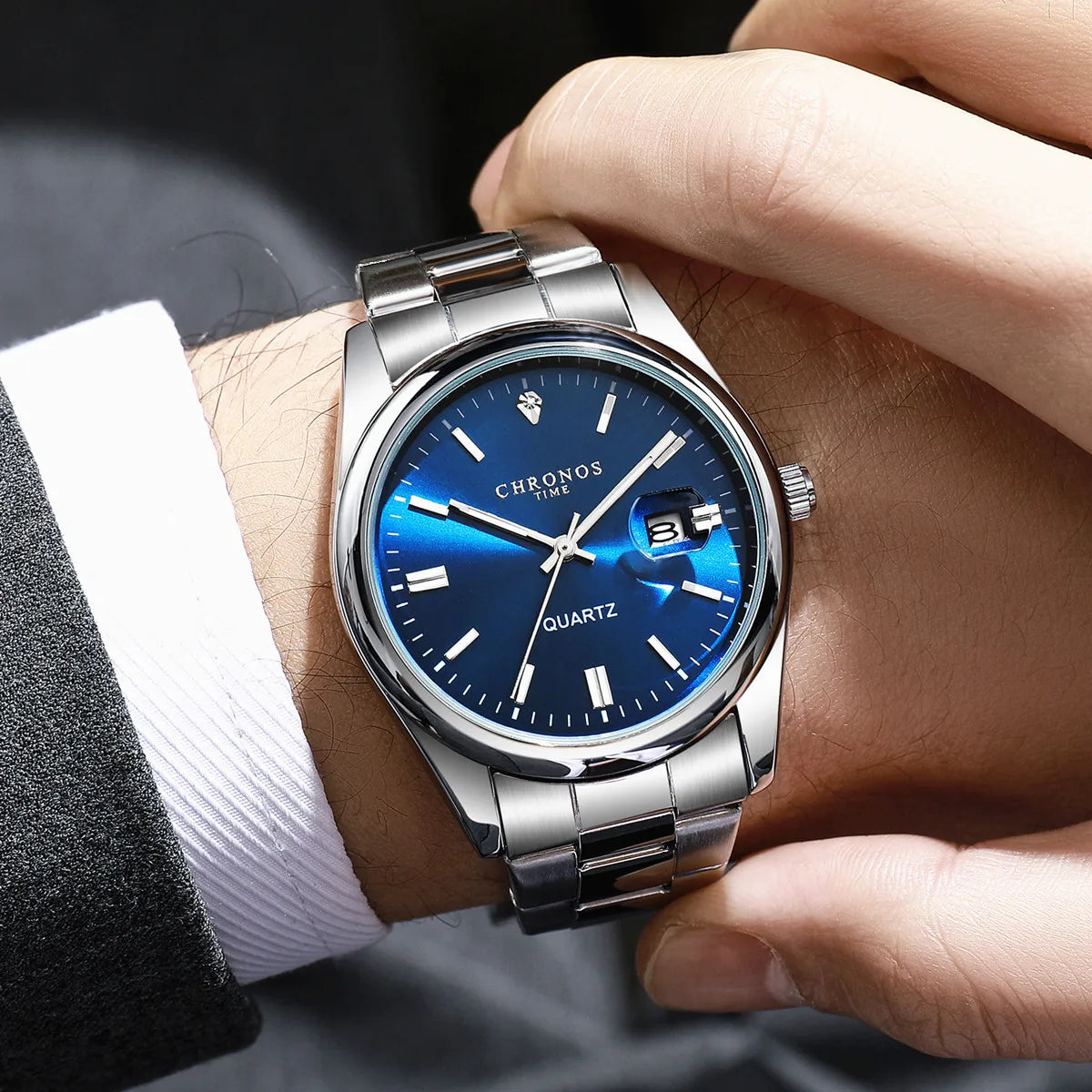 Reloj de pulsera para hombre CHRONOS: marca de lujo, resistente al agua, luminiscente, con indicador de fecha, de acero inoxidable y con mecanismo de cuarzo.