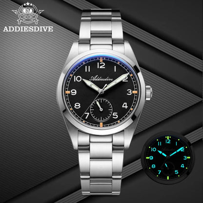 ADDIESDIVE 36mm Men's Quartz VH60 Watch BGW9 Luminous Bubble Mirror Pot Cover Glass 10Bar Waterproof Stainless Steel Watch