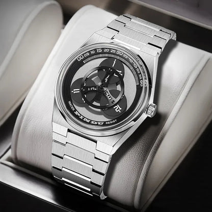 PINDU Turntable Creative Watch Miyota 8215 With Pointerless Design Trendy Steel Business Mechanical Watches Luminous Waterproof