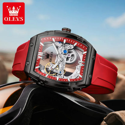 OLEVS 6779 Mens Watch Skeleton Mechanical Watch Fashion Business Sport Waterproof Luminous Silicone Strap Watches For Men