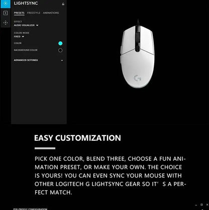 Logitech G203 LIGHTSYNC-mus trådbunden 8000 DPI-sensor RGB Sync 6 knappar mekanisk spänning för kontor och gaming