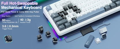 AULA F87 Pro Gasket Gaming Mechanical Keyboard 75% TKL Layout Wireless Hot-Swap RGB Custom Bluetooth Keyboard 2024 New Colors