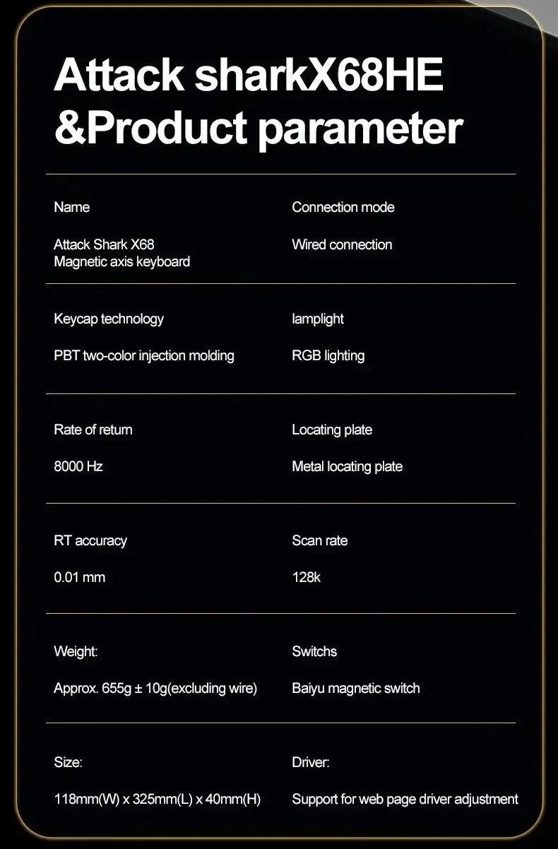 Attack Shark X68 He Gaming Keyboard Magnetic Mechanical Wired for Pro Gaming 0.01mm Rapid Trigg 8000Hz 128K Rate