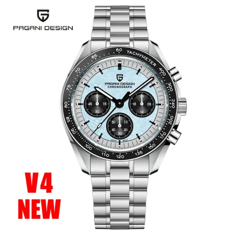 Reloj para hombre PAGANI DESIGN «New Moon» – Reloj de cuarzo de lujo, cronógrafo, cristal de zafiro con tratamiento antirreflectante, bisel de cerámica, agujas luminiscentes