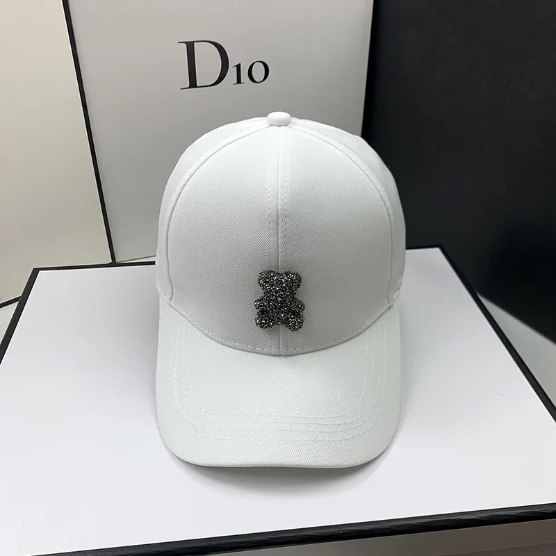 Fashion Designer Summer Baseball Cap for Women Korean Wild Bear Rhinestone Caps Sun Hats Street Kpop Outdoor Visors Hip Hop Hat