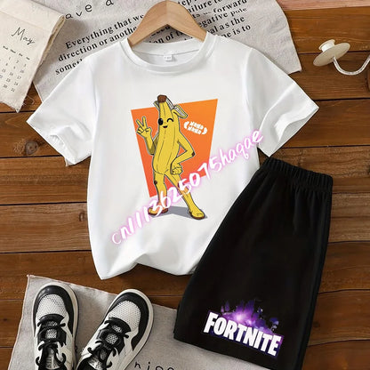Fortnite Series T-shirt Shorts Suit for Children Hot Game Top and Pants Set Summer Cute Home Loungewear Outfit Birthday Gift