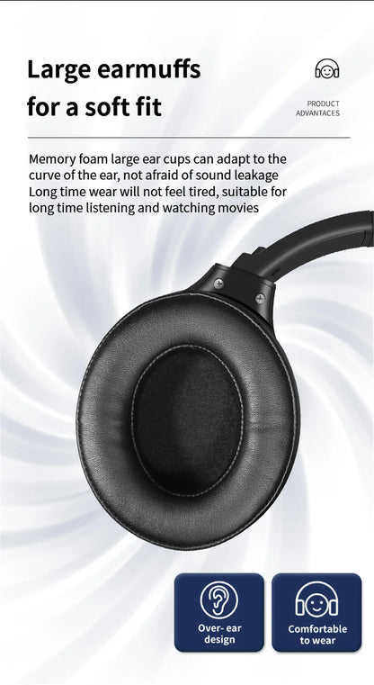 20 H Play Bluetooth Headphones with Large Earmuffs Wireless Earphones with Bass Noise Cancelling and Mic TF-card Support Helmet
