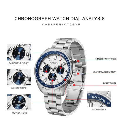 CADISEN 2024 New Men's Watches Quartz Business Watches Japan VD53 Men's Clock Top Brand Luxury Watch Men's Chronograph Watch