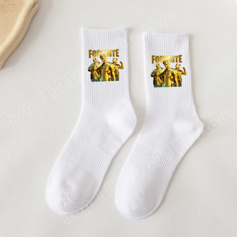 Fortnite-Socken mit Cartoon-Spielcharakter, lange Socken für Kinder und Schüler, einfarbige Baumwollsocken für Frühling und Herbst, Geburtstagsgeschenk