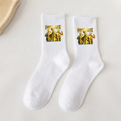 Fortnite-Socken mit Cartoon-Spielcharakter, lange Socken für Kinder und Schüler, einfarbige Baumwollsocken für Frühling und Herbst, Geburtstagsgeschenk
