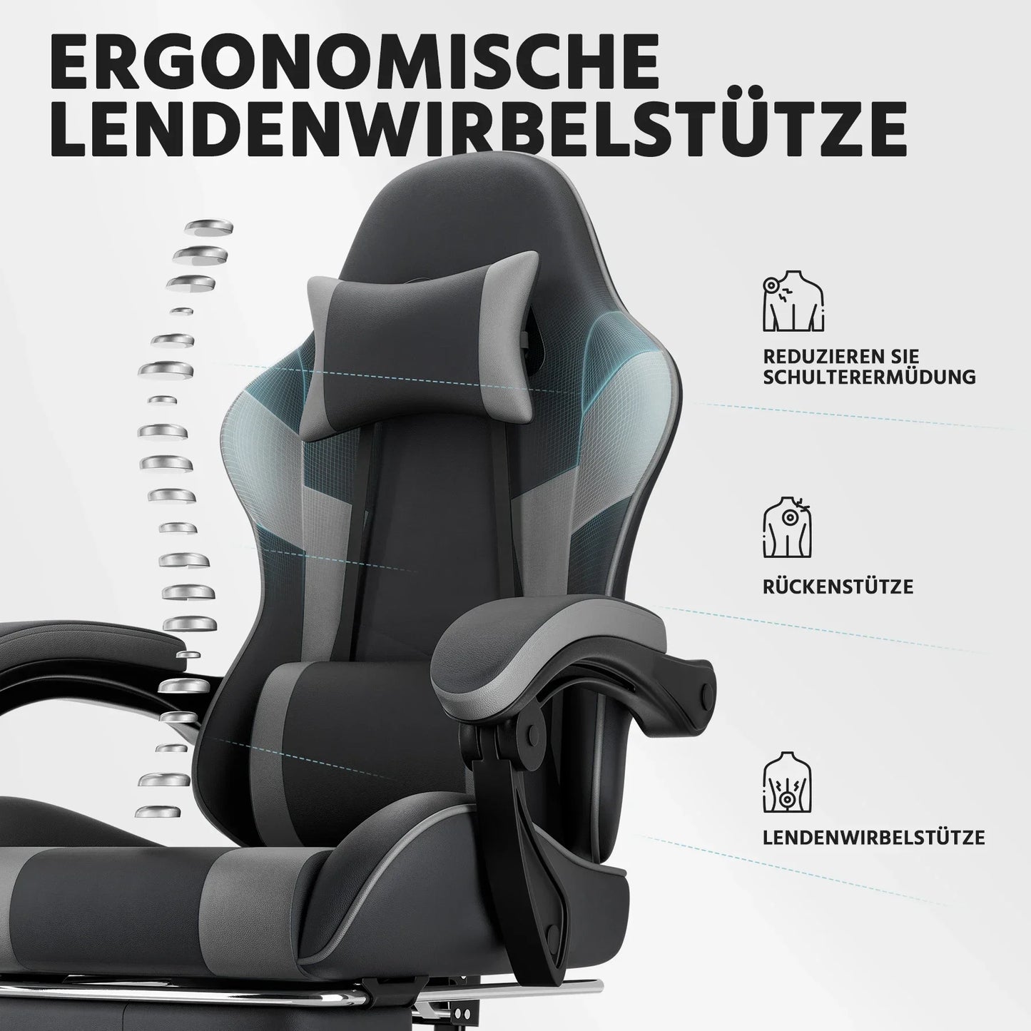 Ergonomic Gaming Chair with Lumbar Support, Adjustable Reclining PC Gaming Chair, Breathable PU Leather Office Chair, 200kg Heavy Duty
