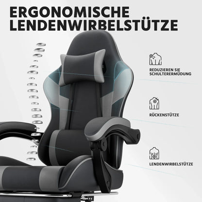Ergonomic Gaming Chair with Lumbar Support, Adjustable Reclining PC Gaming Chair, Breathable PU Leather Office Chair, 200kg Heavy Duty