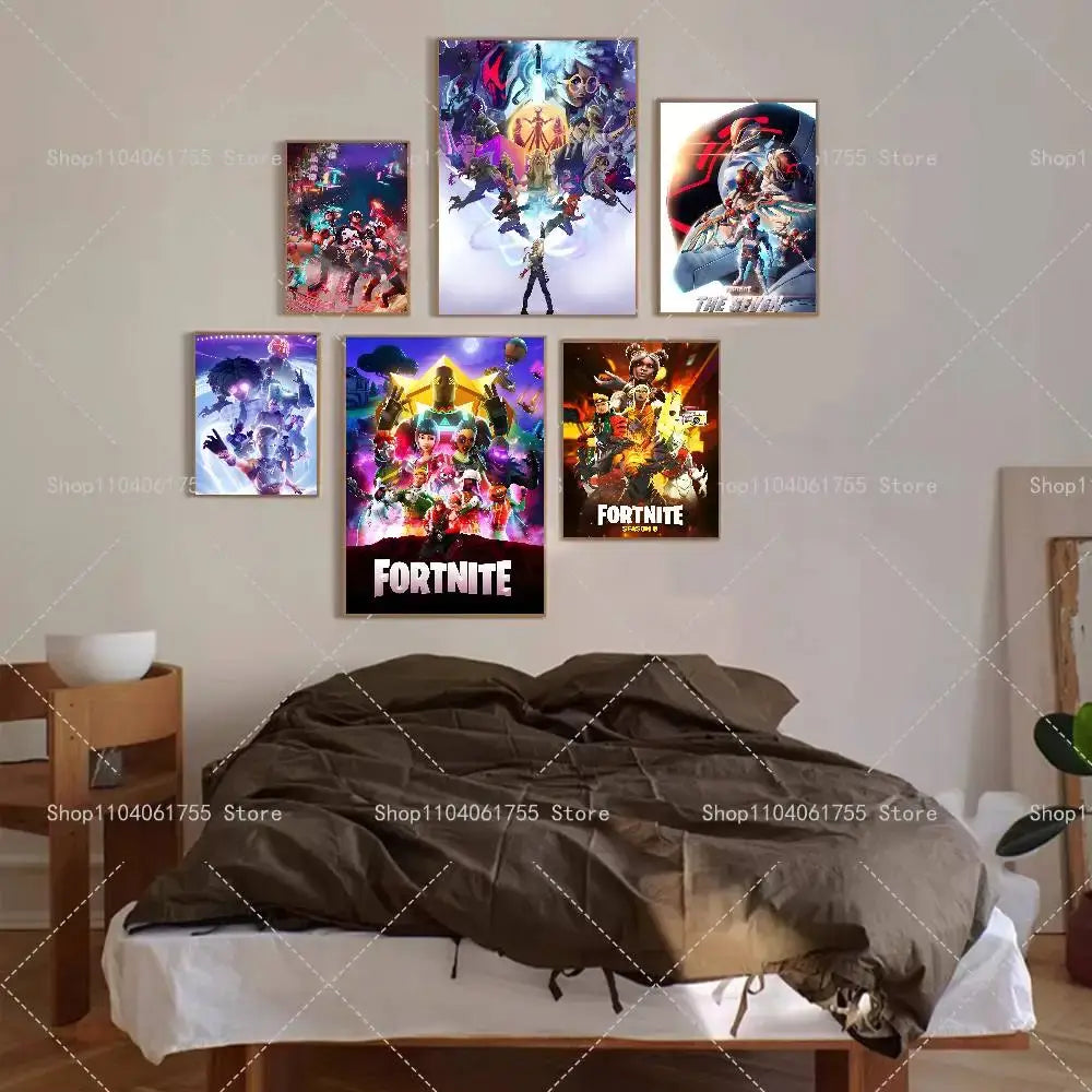 F-Fortnites-Game Popular Poster Self-adhesive Art Waterproof Paper Sticker Coffee House Bar Room Wall Decor