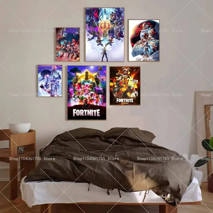 F-Fortnites-Game Popular Poster Self-adhesive Art Waterproof Paper Sticker Coffee House Bar Room Wall Decor
