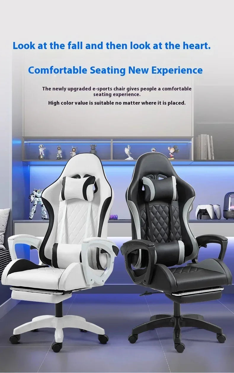 Ergonomic Racing Gaming Chair with Footrest, Reclining PU Leather Gaming Chair for Home Office, Computer Desk & Living Room