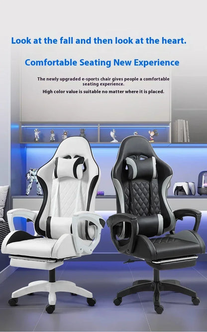 Ergonomic Racing Gaming Chair with Footrest, Reclining PU Leather Gaming Chair for Home Office, Computer Desk & Living Room