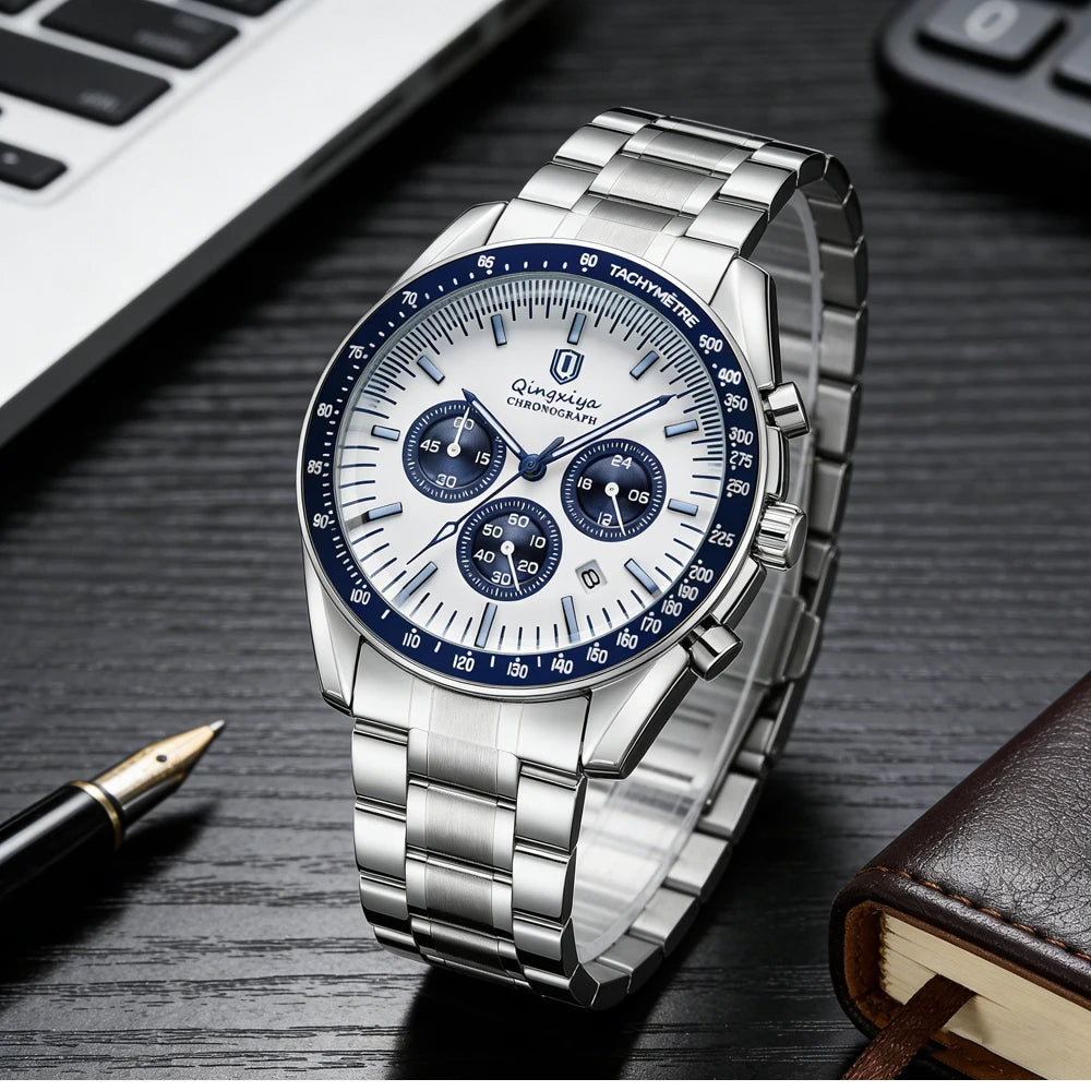 Luxury Brand Men Quartz Watch Waterproof Luminous Stainless Steel Men's Watches 24 Hours Chronograph Date Business Watch For Man