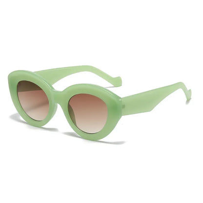 JNPCXI Ins Popular Fashion Oversized Cat Eye Women Sunglasses Green Stripes Retro Shades UV400 Men Trending Oval Sun Glasses