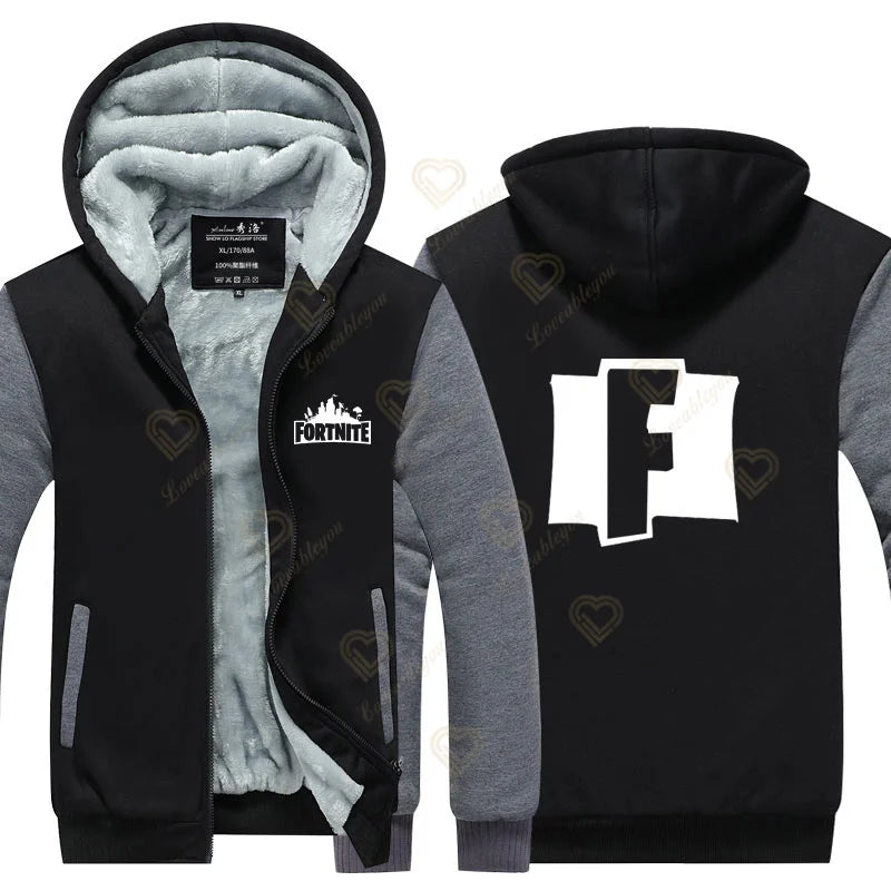 New Arrival Fortnite Men Cool Sweatshirt Battle Game Coat Winter Thick Fleece Warm Zipper Harajuku Hoodie Streetwear