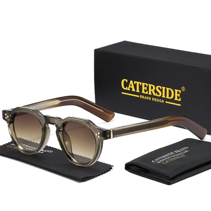 CATERSIDE Retro Round Men's Sunglasses High-Quality Thick Style Women's Outdoor Travel Business Driving Decorative Glasses UV400