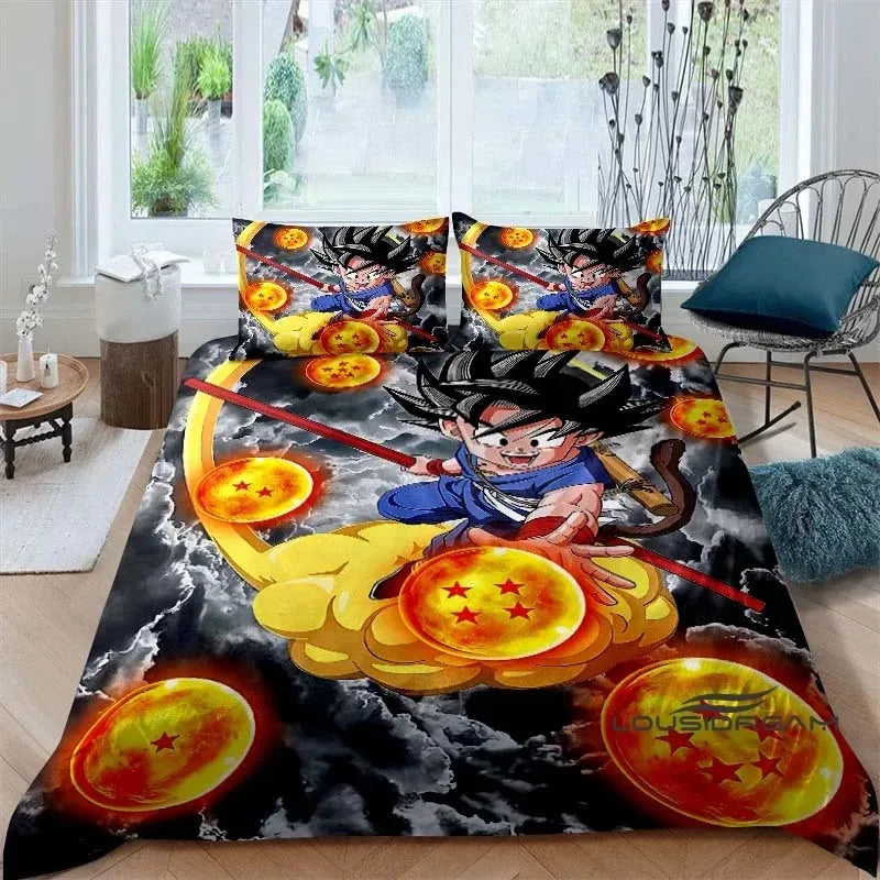 Cartoon/Anime Son Goku Dragon Ball Themed Printed Bedding Set: This soft and comfortable set includes a duvet cover and pillowcase