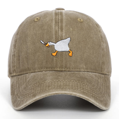 Embroidered baseball cap with goose pattern for men and women, casual and fashionable city style duckbill cap